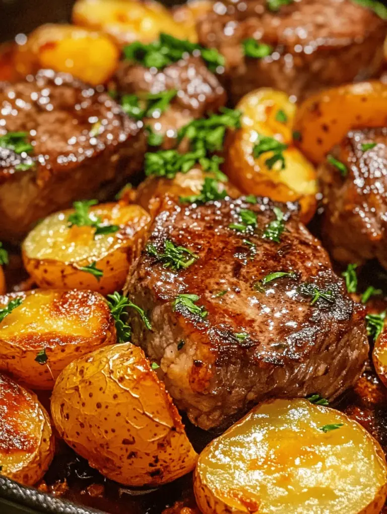 If you're looking for a dish that combines simplicity, flavor, and quick preparation, look no further than the delightful Garlic Butter Steak and Potatoes Skillet. This one-pan meal marries the rich, savory flavors of perfectly seared steak with tender, buttery baby potatoes, all brought together with the aromatic notes of garlic and fresh herbs. It’s a dish that feels gourmet yet is easy enough for any home cook to master, making it a perfect addition to your weeknight dinner rotation.