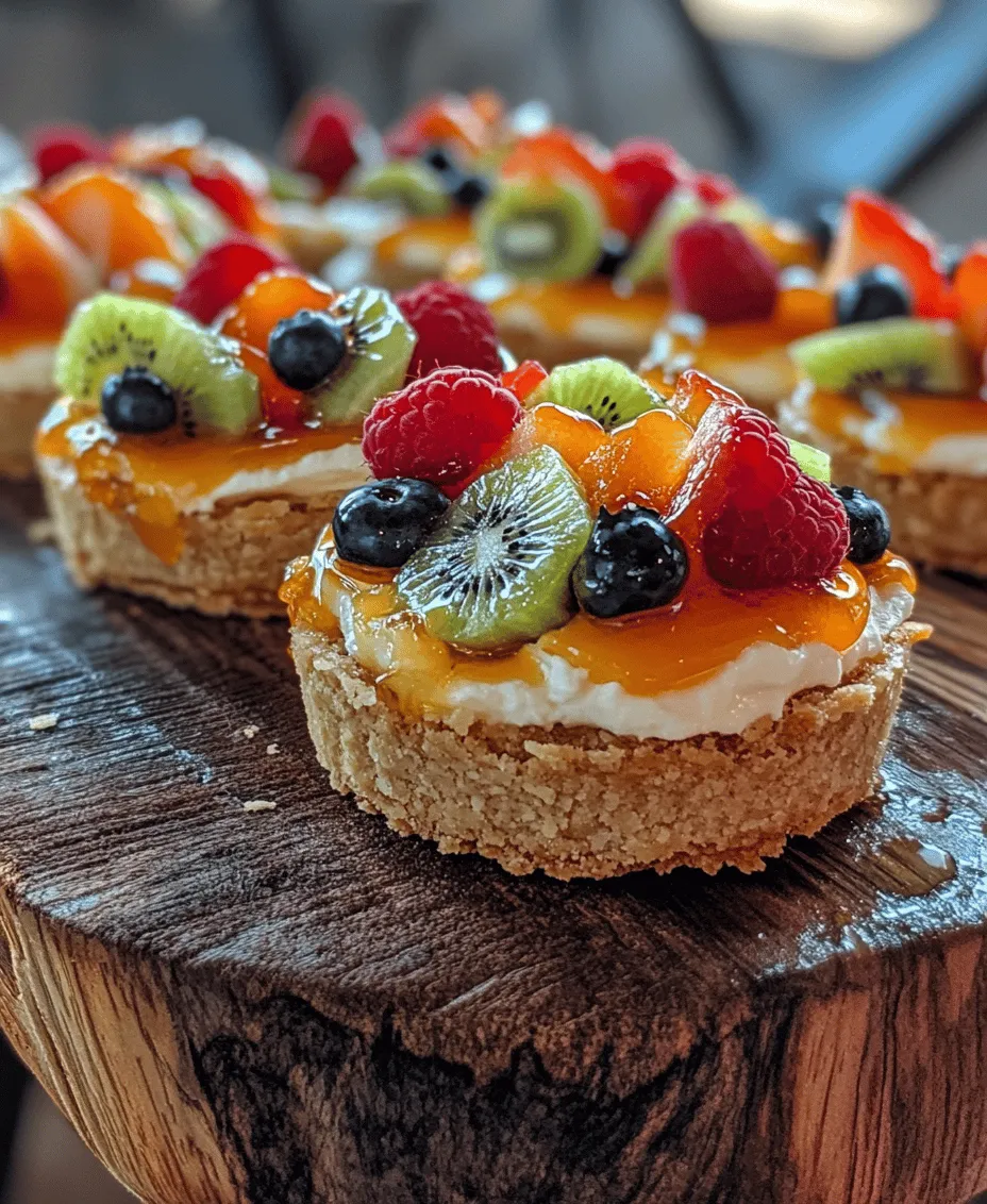 Mini fruit tarts are small pastries filled with a sweet mixture and topped with an array of fresh fruits. The typical components of a mini fruit tart include a buttery crust, a rich filling, and a colorful fruit topping. The crust serves as the foundation, providing a delicious crunch that complements the soft filling and juicy fruits. The filling, often made from cream cheese, is smooth and creamy, offering a delightful contrast to the texture of the crust and fruits.