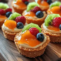 Mini fruit tarts are small pastries filled with a sweet mixture and topped with an array of fresh fruits. The typical components of a mini fruit tart include a buttery crust, a rich filling, and a colorful fruit topping. The crust serves as the foundation, providing a delicious crunch that complements the soft filling and juicy fruits. The filling, often made from cream cheese, is smooth and creamy, offering a delightful contrast to the texture of the crust and fruits.