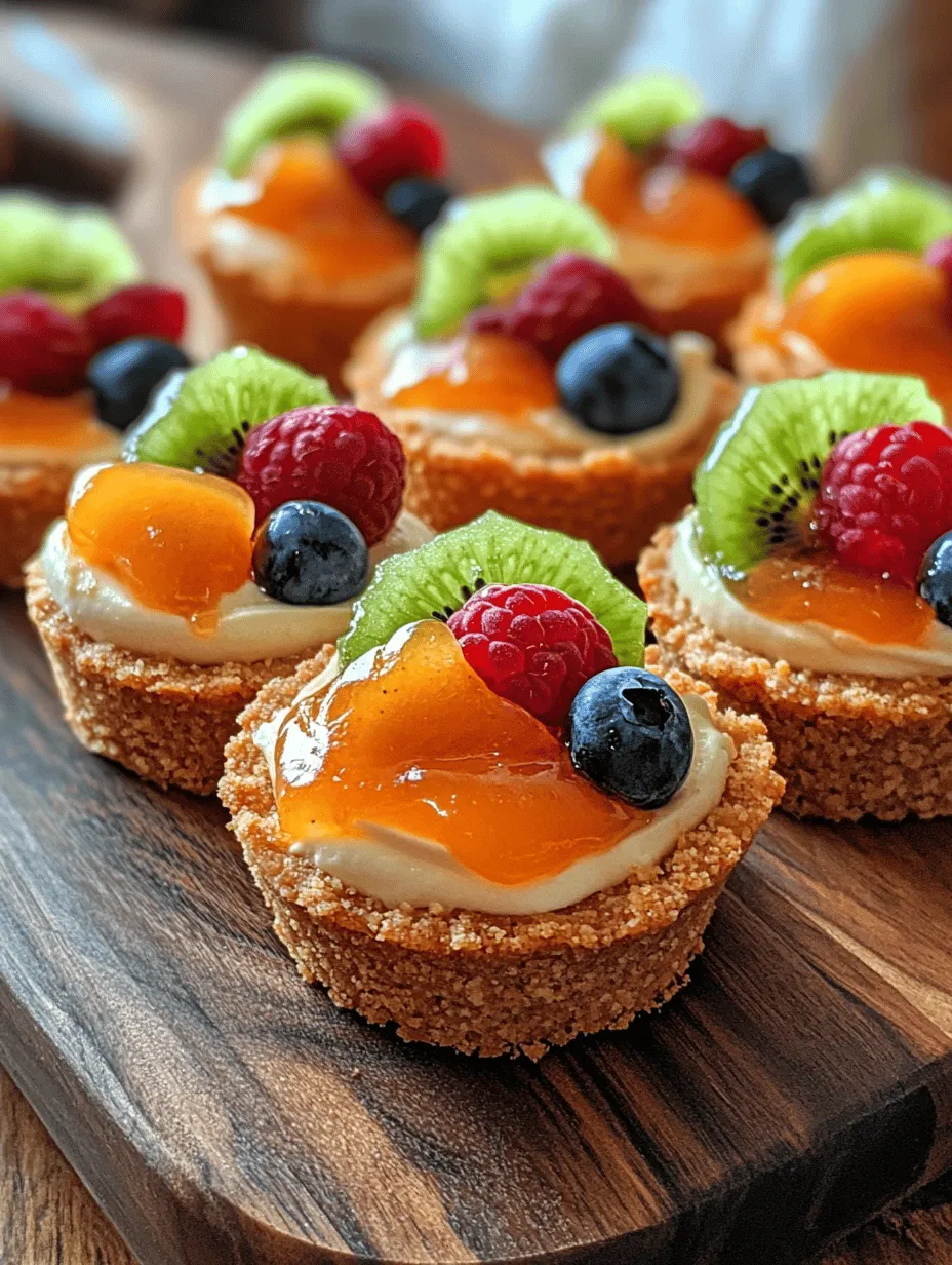 Mini fruit tarts are small pastries filled with a sweet mixture and topped with an array of fresh fruits. The typical components of a mini fruit tart include a buttery crust, a rich filling, and a colorful fruit topping. The crust serves as the foundation, providing a delicious crunch that complements the soft filling and juicy fruits. The filling, often made from cream cheese, is smooth and creamy, offering a delightful contrast to the texture of the crust and fruits.