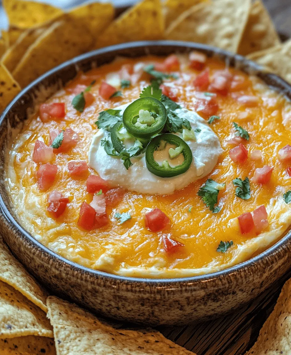 Cheese dips have become a quintessential part of gatherings, parties, and casual dining experiences, bringing joy and flavor to every occasion. From game days to family movie nights, these creamy concoctions serve as the ultimate crowd-pleaser, transforming everyday snacks into something extraordinary. Among the myriad of cheese dip recipes available, <strong>Nacho Nirvana Cheese Dip</strong> stands out as a flavorful sensation that promises to elevate your snack table to new heights.” /></p>
</p>
<h3>Visual Cues and Tips for Each Step</h3>
</p>
<p>When crafting your Nacho Nirvana Cheese Dip, having some visual cues can significantly enhance your cooking experience, especially for novice cooks. Here are a few tips to guide you through each step of the recipe:</p>
</p>
<p>1. <strong>Preparation</strong>: Before starting, gather all your ingredients and tools. Visualize your workspace to ensure everything is within reach. This organization can help streamline the cooking process.</p>
</p>
<p>2. <strong>Cheese Melting</strong>: When melting cheese, keep the heat low to avoid burning. Stir continuously and watch for a silky, smooth texture. If the cheese begins to clump, remove it from heat immediately and stir vigorously.</p>
</p>
<p>3. <strong>Texture Check</strong>: The final dip should be creamy and pourable. If it’s too thick, add a splash of milk or cream to reach your desired consistency. Visualize the perfect dip—smooth but not runny.</p>
</p>
<p>4. <strong>Tasting and Adjusting</strong>: After combining all ingredients, taste your dip. Visualize how each ingredient contributes to the flavor. Adjust seasoning or add more heat according to your preference.</p>
</p>
<p>By following these visual cues, you’ll not only improve your cooking skills but also create a delicious dip that everyone will love.</p>
</p>
<h3>Pairing Suggestions for Nacho Nirvana Cheese Dip</h3>
</p>
<p>Pairing your Nacho Nirvana Cheese Dip with the right accompaniments can elevate your snacking experience. Here are some ideal options to consider:</p>
</p>
<p>– <strong>Tortilla Chips</strong>: The classic pairing with nacho cheese dip, tortilla chips provide the perfect crunch and texture to complement the creamy cheese. Opt for thick-cut chips that can hold up under the weight of the dip without breaking.</p>
</p>
<p>– <strong>Fresh Vegetables</strong>: For a healthier option, consider serving the cheese dip with fresh vegetables. Carrot sticks, celery, bell pepper strips, and cucumber slices add a refreshing crunch and vibrant colors to your platter.</p>
</p>
<p>– <strong>Other Snack Ideas</strong>: Expand your dipping options with pretzels, crackers, or even breadsticks. Each offers a unique texture and flavor, enhancing your overall snacking experience.</p>
</p>
<p>– <strong>Serving Styles at Parties and Gatherings</strong>: When hosting a gathering, presentation matters. Serve your cheese dip in a large bowl surrounded by a colorful array of chips and vegetables. You can also use smaller bowls for individual servings, making it easy for guests to enjoy while mingling.</p>
</p>
<h3>Nutritional Information</h3>
</p>
<p>Understanding the nutritional profile of your Nacho Nirvana Cheese Dip can help you make informed choices. Here’s a breakdown of the nutritional content per serving (based on a standard serving size of 1/4 cup):</p>
</p>
<p>– <strong>Calories</strong>: Approximately 180 calories</p>
<p>– <strong>Total Fat</strong>: 15g (Saturated Fat: 9g)</p>
<p>– <strong>Cholesterol</strong>: 35mg</p>
<p>– <strong>Sodium</strong>: 450mg</p>
<p>– <strong>Carbohydrates</strong>: 6g (Fiber: 0g, Sugars: 1g)</p>
<p>– <strong>Protein</strong>: 6g</p>
</p>
<p><strong>Potential Allergens</strong>: Common allergens in this recipe include dairy and gluten (from the cheese and chips). Always check labels if you or your guests have dietary restrictions.</p>
</p>
<p><strong>Making the Dip Healthier</strong>: If you want to lighten the dip, consider these modifications:</p>
<p>– Use lighter cheese options, such as reduced-fat cheddar or mozzarella.</p>
<p>– Reduce the amount of cream used or substitute it with Greek yogurt for added protein and lower fat content.</p>
<p>– Opt for low-sodium versions of canned ingredients to control your sodium intake.</p>
</p>
<h3>Creative Variations of Nacho Nirvana Cheese Dip</h3>
</p>
<p>One of the joys of creating your own Nacho Nirvana Cheese Dip is the ability to customize it to your taste. Here are some creative variations to inspire your next batch:</p>
</p>
<p>– <strong>Adding Proteins</strong>: For a heartier dip, incorporate proteins such as cooked ground beef, shredded chicken, or black beans. Not only does this add substance, but it also turns your dip into a more filling dish.</p>
</p>
<p>– <strong>Incorporating Different Cheeses</strong>: Experiment with various cheeses to find your perfect blend. Try adding mozzarella for a stretchy texture or pepper jack if you want to amp up the spice level. Mixing cheeses can create a complex flavor profile that keeps everyone guessing.</p>
</p>
<p>– <strong>Flavor Infusions</strong>: Consider infusing your cheese dip with different types of salsas or flavored oils. A spicy salsa can add a kick, while a drizzle of garlic-infused olive oil can elevate the overall taste.</p>
</p>
<p>– <strong>Seasonal Variations</strong>: Embrace the seasons by incorporating fresh ingredients. In summer, add diced tomatoes and corn for a fresh fiesta feel. In fall, think about adding roasted pumpkin or butternut squash for a creamy, seasonal twist.</p>
</p>
<h3>Conclusion</h3>
</p>
<p>In summary, Nacho Nirvana Cheese Dip is not just a delicious snack; it’s a versatile dish that can enhance any social gathering or casual meal. Its creamy texture, robust flavor, and adaptability make it a favorite among friends and family.</p>
</p>
<p>We encourage you to experiment with this recipe, tailoring it to your preferences and sharing your unique creations. Whether you stick to the classic version or venture into creative variations, this dip is sure to be a hit. So gather your ingredients and get ready to dive into the wonderful world of nacho cheese dip—your taste buds will thank you!</p>
</div>