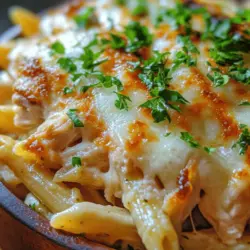 There's something undeniably comforting about a hearty pasta bake, especially when it combines the rich flavors of garlic, parmesan, and tender chicken. The Garlic Parmesan Chicken Pasta Bake is more than just a meal; it’s a warm embrace on a plate, perfect for cozy weeknight dinners or festive gatherings. This dish features al dente pasta enveloped in a creamy, garlicky sauce that’s both satisfying and indulgent. The combination of juicy chicken, flavorful cheeses, and aromatic garlic creates a symphony of taste that will have your family clamoring for seconds.