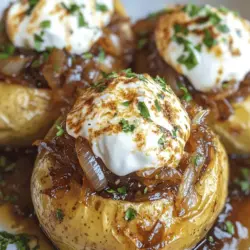 When it comes to comfort food, few dishes can rival the heartwarming appeal of French Onion Baked Potatoes. This delightful recipe marries the creamy, earthy flavors of perfectly baked russet potatoes with the rich, savory taste of caramelized onions and melty Gruyère cheese. Imagine digging into a fluffy potato, lovingly topped with a sweet and savory onion mixture, all crowned with a layer of gooey cheese. This dish not only warms the soul but also offers an explosion of flavor that makes it a standout at any meal.