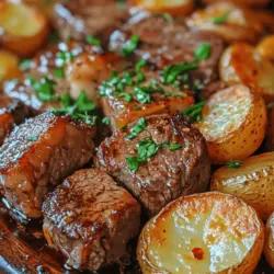 Sizzling Garlic Butter Steak Bites paired with Crispy Potatoes is a dish that brings together bold flavors and comforting textures in a delightful way. This easy-to-make recipe is perfect for both weeknight dinners and special occasions. Imagine tender pieces of steak seared to perfection, enveloped in rich garlic butter, complemented by golden crispy potatoes that are crisp on the outside and fluffy on the inside. This meal is not just about satiating hunger; it’s an experience that tantalizes the taste buds and warms the heart.