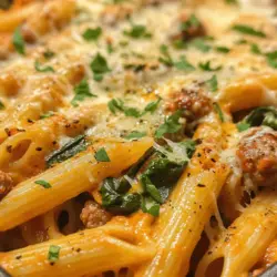 When it comes to weeknight dinners that are both satisfying and easy to prepare, few dishes stand out quite like the Hearty One-Pan Creamy Penne with Spinach and Italian Sausage. This dish is not only a feast for the taste buds, but it also offers a comforting embrace of flavors that make it a favorite among families, busy professionals, and culinary enthusiasts alike. The beauty of this recipe lies in its simplicity and convenience; everything cooks in just one pan, minimizing cleanup while maximizing flavor and enjoyment.