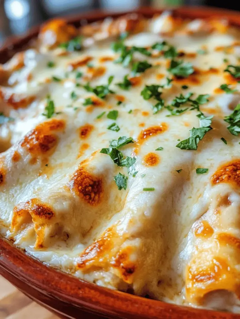 Delve into the delightful world of Mexican cuisine with this recipe for White Chicken Enchiladas with Green Chili Sour Cream Sauce. This dish is not just a meal; it's a celebration of flavors and textures that brings warmth and comfort to your dining table. Imagine tender, shredded chicken enveloped in soft tortillas, all drenched in a creamy, zesty green chili sauce. Perfect for family dinners, gatherings, or any night when you crave something special, these enchiladas are sure to impress.