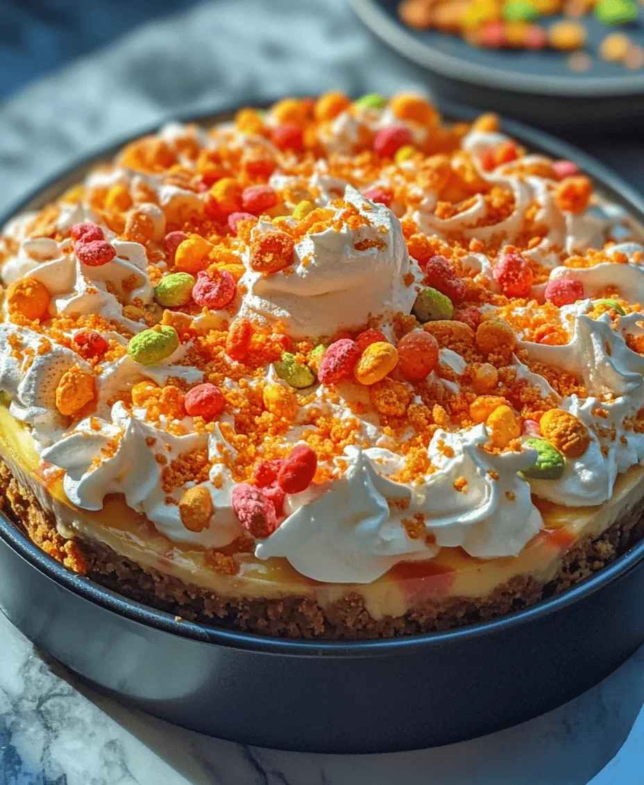 The allure of the No Bake Fruity Pebbles Cheesecake lies in its playful presentation and ease of preparation. Unlike traditional cheesecakes that require baking and careful monitoring of oven temperatures, this no-bake version simplifies the process, making it accessible to bakers of all skill levels. Imagine a creamy, dreamy cheesecake that you can whip together in a matter of minutes, chill, and then serve without the stress of waiting for it to bake.