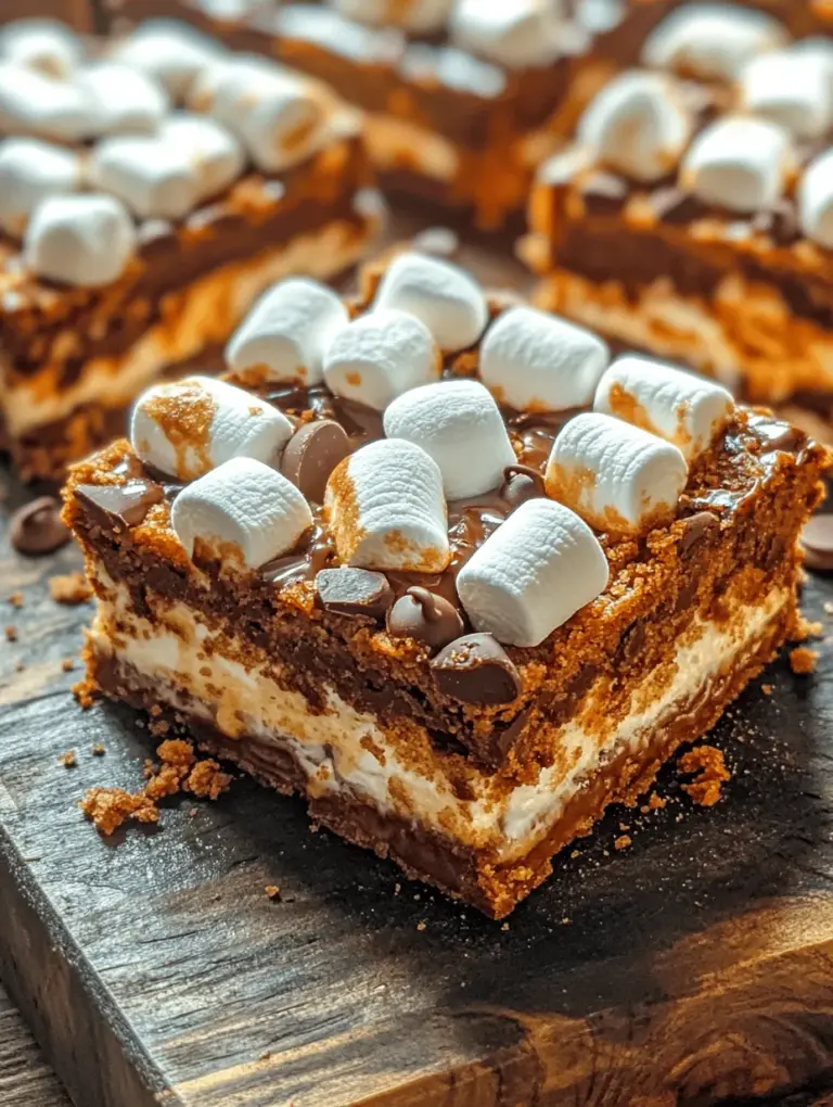 To fully appreciate the S'Mores Delight Bars, it’s worth exploring the historical background of S'Mores themselves. The origin of S'Mores can be traced back to the early 20th century, with the earliest recorded recipe appearing in a Girl Scouts' publication in 1927. The name "S'Mores" is derived from the phrase "some more," as they are so delicious that once you have one, you can't help but want more. Traditionally made with just three key ingredients—graham crackers, marshmallows, and chocolate—S'Mores became a staple of outdoor gatherings, particularly during camping trips.