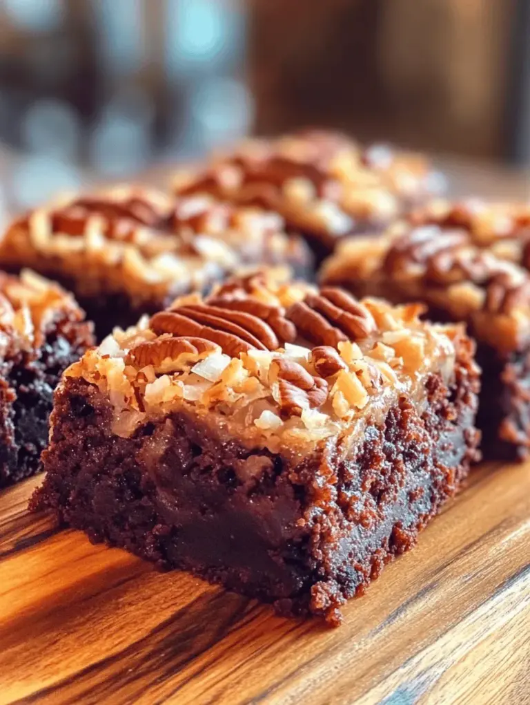 If you're a chocolate lover, then you’re in for a treat with these decadent German chocolate brownies. This rich dessert combines the deep, complex flavors of German chocolate with the classic fudgy texture of brownies, creating a luscious experience that is hard to resist. Whether served at a family gathering, a birthday celebration, or just a cozy night in, these brownies are sure to impress everyone who takes a bite.