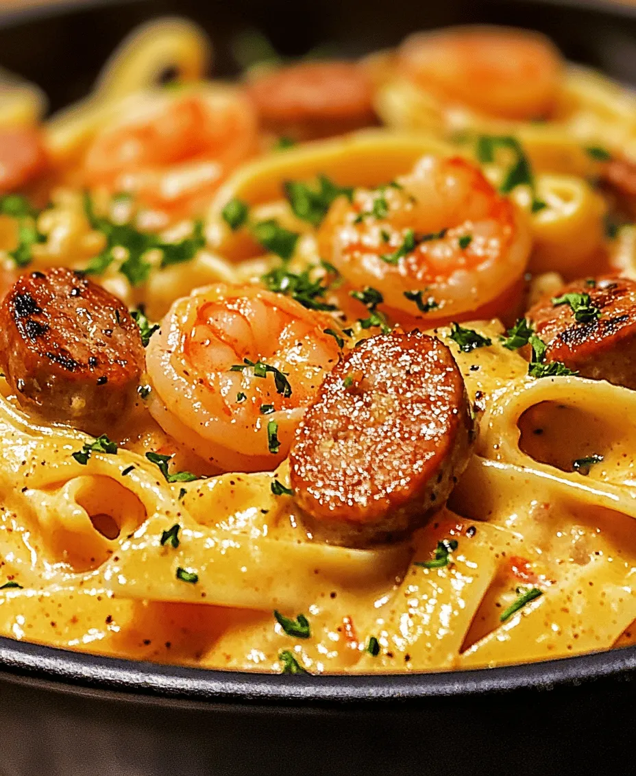 Creamy Cajun Shrimp Pasta with Sausage is a dazzling dish that brings together the bold, spicy essence of Cajun cooking with the comforting allure of creamy pasta. This dish is not just a culinary experience; it’s a celebration of flavors and textures that dance on your palate, making it an ideal choice for both casual weeknight dinners and festive gatherings. The combination of succulent shrimp, smoky andouille sausage, and a luscious creamy sauce enveloped in al dente fettuccine creates a symphony of taste that is hard to resist.