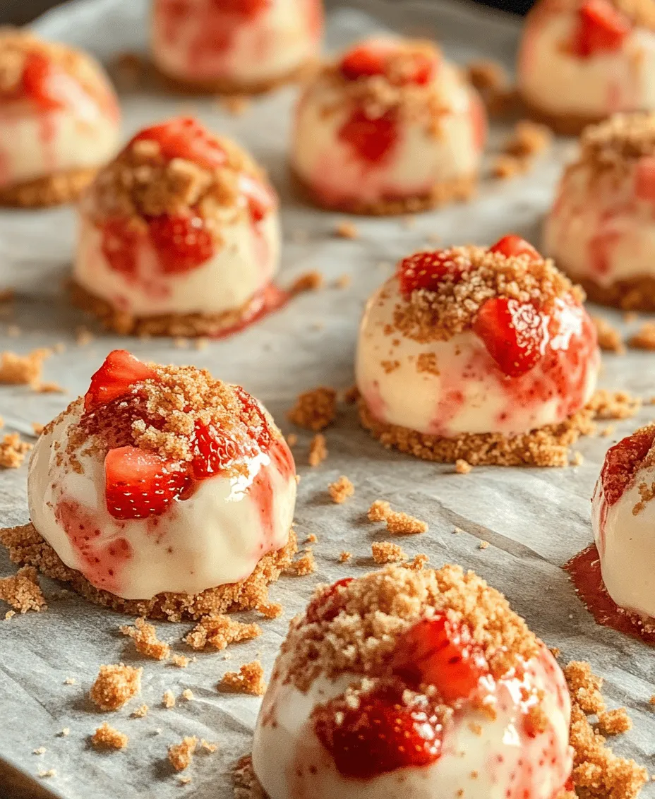 Delight in the simplicity and sweetness of No Bake Strawberry Cheesecake Bites, a perfect treat for any occasion. These bite-sized delights combine the creamy richness of cheesecake with the fresh flavor of strawberries, all without the need for an oven. This makes them an excellent choice for warm weather gatherings, parties, or simply as a refreshing dessert at home. The best part? They are quick and easy to prepare, allowing you to satisfy your sweet tooth in no time.