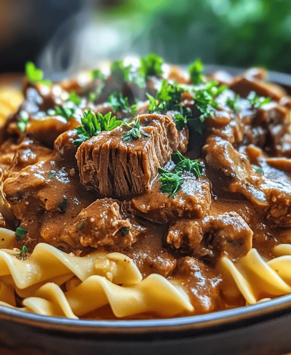 Hearty Slow Cooker Pot Roast Beef Stroganoff is a beloved comfort food that has stood the test of time. This dish has its roots in Russian cuisine, where it originated in the mid-19th century. Traditionally, beef stroganoff is made with tender strips of beef sautéed in a creamy sauce, typically served over noodles or rice. Over the years, the recipe has evolved and adapted, particularly in American households where it has become a staple dish, especially during colder months. The incorporation of pot roast into this classic recipe adds a delicious twist, making it even more accessible and perfect for family dinners.