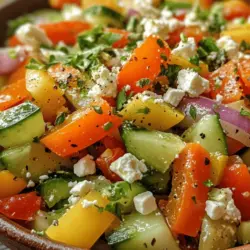 Cucumbers are the star of this salad, providing a refreshing crunch that is hard to beat. Not only do they add a delightful texture, but they are also low in calories, making them an excellent choice for those watching their weight. Cucumbers are composed of about 95% water, which helps keep you hydrated, especially in the warmer months. They are also a good source of vitamins K and C, potassium, and magnesium.