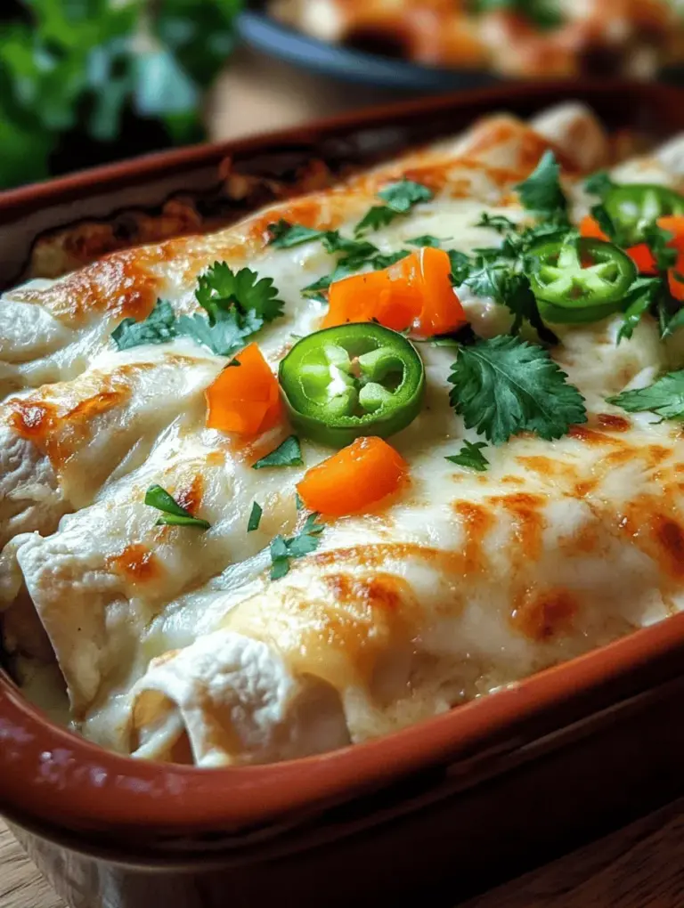 If you are looking for a comforting dish that combines rich flavors with an easy preparation, you have landed in the right place. Creamy Dreamy White Chicken Enchiladas are not just another weeknight meal; they are a culinary experience that brings warmth to the dinner table. This dish is a delightful fusion of tender shredded chicken enveloped in soft tortillas, all smothered in a luscious creamy sauce that is both satisfying and indulgent. Topped with melted cheese, these enchiladas promise to be a hit at family dinners, potlucks, and cozy nights at home.