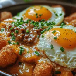 The Tater Tot Breakfast Bowl with Sausage Gravy is a delectable, comforting dish that perfectly encapsulates the essence of a hearty breakfast. This bowl combines the satisfying crunch of golden-brown tater tots with rich, creamy sausage gravy, creating a meal that is as delightful to the eyes as it is to the palate. As breakfast bowls gain popularity for their convenience and satisfying nature, this recipe stands out as a quintessential comfort food option, ideal for busy mornings or leisurely brunches.