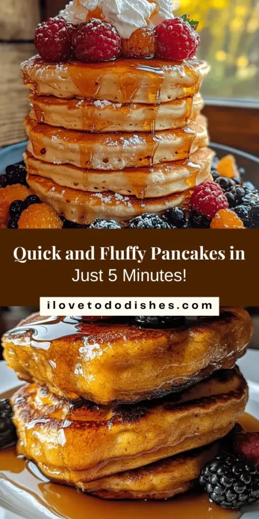 Start your day right with these fluffy 5-minute pancakes that are as quick to make as they are delicious! Perfectly light and airy, they can be topped with your favorite fruits, syrups, or even chocolate chips for a delightful breakfast experience. This recipe is ideal for busy mornings, promising satisfying results that the whole family will love. Discover the joy of cooking with this easy pancakes recipe! #Pancakes #BreakfastIdeas #QuickRecipes #FluffyPancakes #FamilyBreakfast