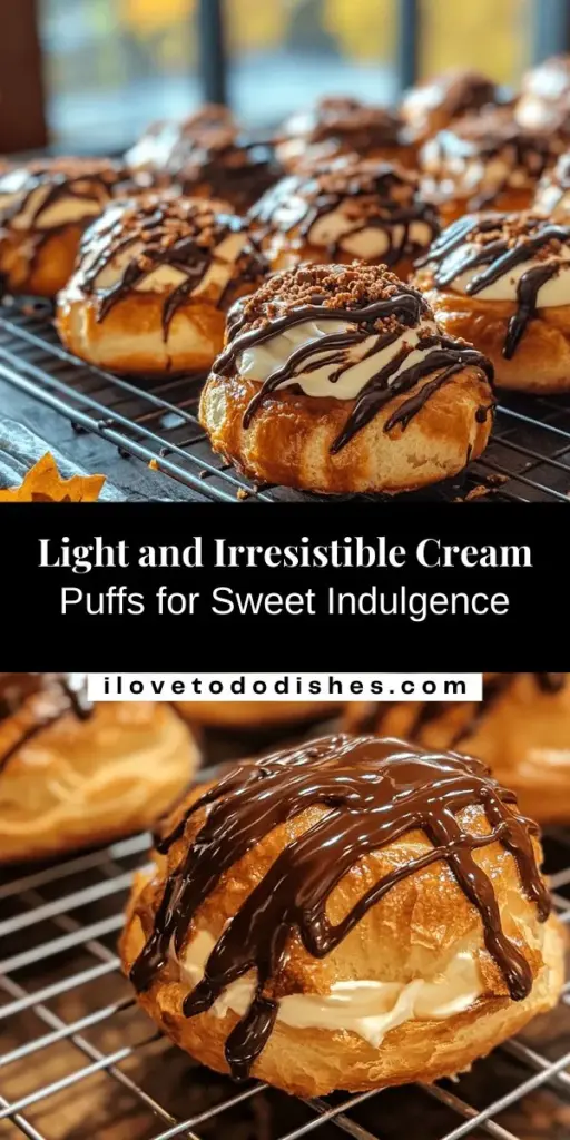 Indulge in the delight of homemade cream puffs with this irresistible recipe! Learn to master the light choux pastry that serves as the perfect vessel for rich fillings and decadent chocolate glaze. Whether for a celebration or a simple treat, these airy pastries will surely impress. Follow our step-by-step guide and enjoy the sweet satisfaction of crafting your own cream puffs! #CreamPuffs #Baking #Dessert #Pastry #SweetTreats #ChouxPastry #HomemadeDelights