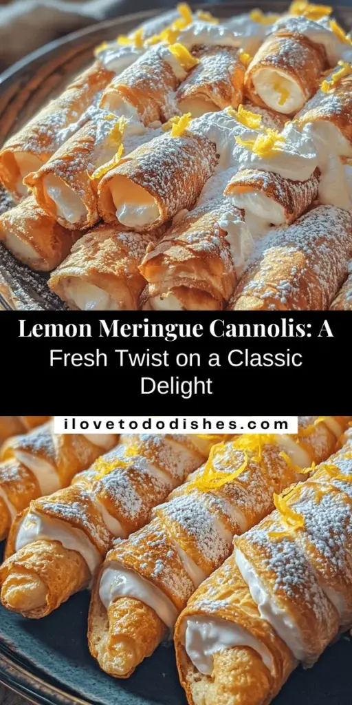 Indulge in a refreshing twist on a classic favorite with these delicious Lemon Meringue Cannolis! Crispy shells filled with zesty lemon ricotta and topped with light, airy meringue make for a truly extraordinary dessert. Perfect for impressing guests or enjoying a sweet treat at home. Follow our step-by-step guide to create these delightful pastries and savor the unique blend of flavors. You'll love every bite! #LemonMeringue #Cannoli #DessertRecipe #BakingFun #SweetTreats