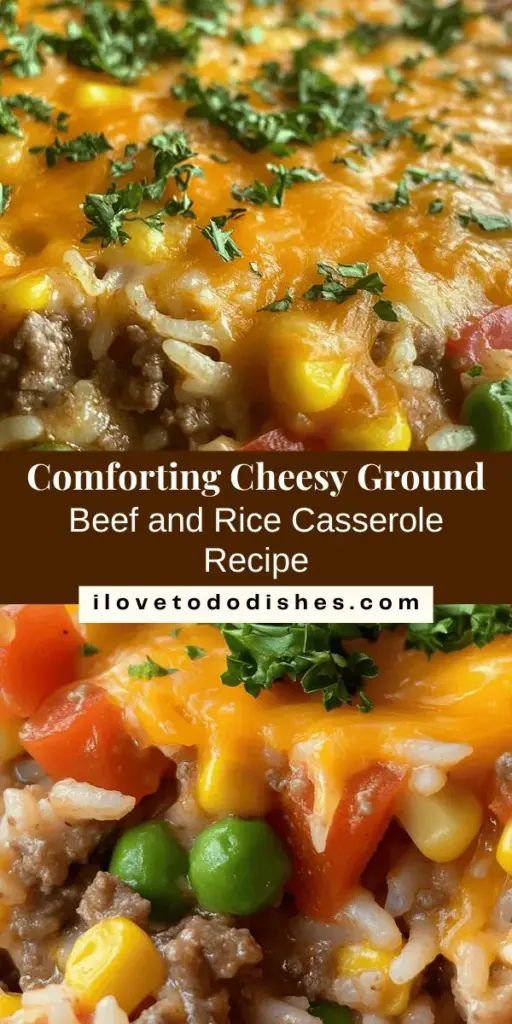 Cozy up with this delicious Cheesy Ground Beef and Rice Casserole, a beloved comfort food that brings the family together! This one-dish wonder combines ground beef, rice, diced tomatoes, and creamy cheese for a satisfying meal that's perfect for busy weeknights. Customize it to your liking with various ingredients and seasonings. Quick to prepare and even easier to enjoy, this casserole is sure to become a staple in your home! #Casserole #DinnerIdeas #FamilyMeals #ComfortFood #CheesyGoodness