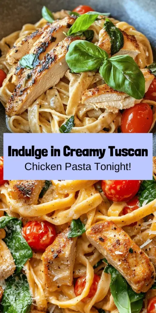 Indulge in the comforting flavors of Creamy Tuscan Chicken Pasta, a delightful dish perfect for any occasion. This recipe features tender chicken, al dente fettuccine, and a rich, creamy sauce infused with garlic, tomatoes, and fresh spinach. Whether you’re cooking for a weeknight dinner or a special event, follow our step-by-step guide to create this Italian-inspired masterpiece in your kitchen. #TuscanChickenPasta #ComfortFood #ItalianCuisine #PastaLovers #HomemadeCooking #FoodieFavorites