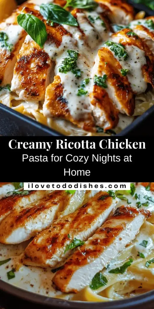 Indulge in the creamy goodness of Ricotta Chicken Pasta, a delightful comfort meal perfect for any occasion! This hearty dish combines tender chicken, nutritious whole grain pasta, and vibrant spinach enveloped in a rich ricotta sauce. It's quick, satisfying, and packed with flavor. Perfect for weeknight dinners or meal prep, you can customize it with your favorite veggies or proteins. Give it a try tonight! #PastaRecipes #ComfortFood #HealthyDinner #MealPrep