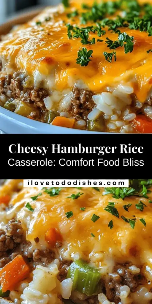 Whip up a delicious Savory Cheesy Hamburger Rice Casserole for a comforting meal that everyone will love! This easy one-dish recipe combines hearty ground beef, creamy melted cheese, and nutritious mixed vegetables with rice. Perfect for busy weeknights, it’s a dish that promises to satisfy the pickiest eaters. Try it tonight and make lasting memories around the dinner table! #Casserole #ComfortFood #EasyRecipes #FamilyDinner #CheesyGoodness