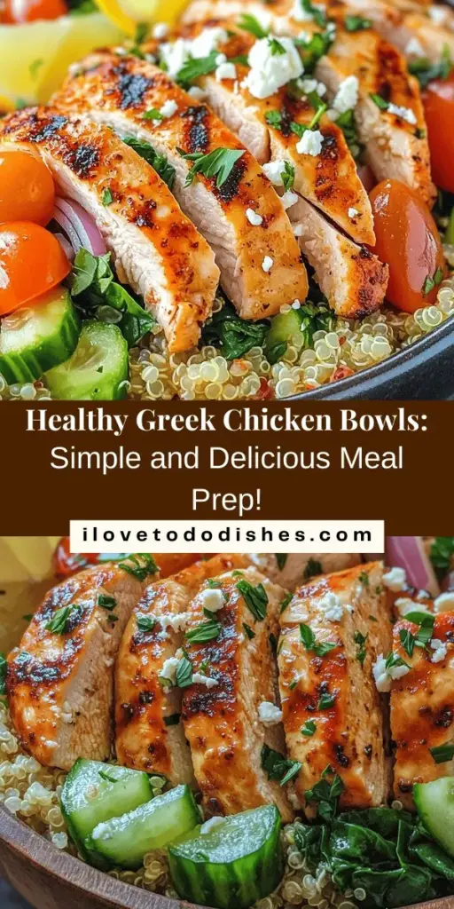 Elevate your meal prep with these Easy Healthy Greek Chicken Bowls! Packed with lean protein, fresh veggies, and whole grains, this Mediterranean dish is both nutritious and delicious. Customize your bowls with quinoa or brown rice, add feta and Kalamata olives, and enjoy a burst of flavor in every bite. Perfect for busy lifestyles, this recipe makes healthy eating easy and satisfying! Try it today! #GreekFood #HealthyEating #MealPrep #MediterraneanDiet #NutritiousMeals #ChickenBowls