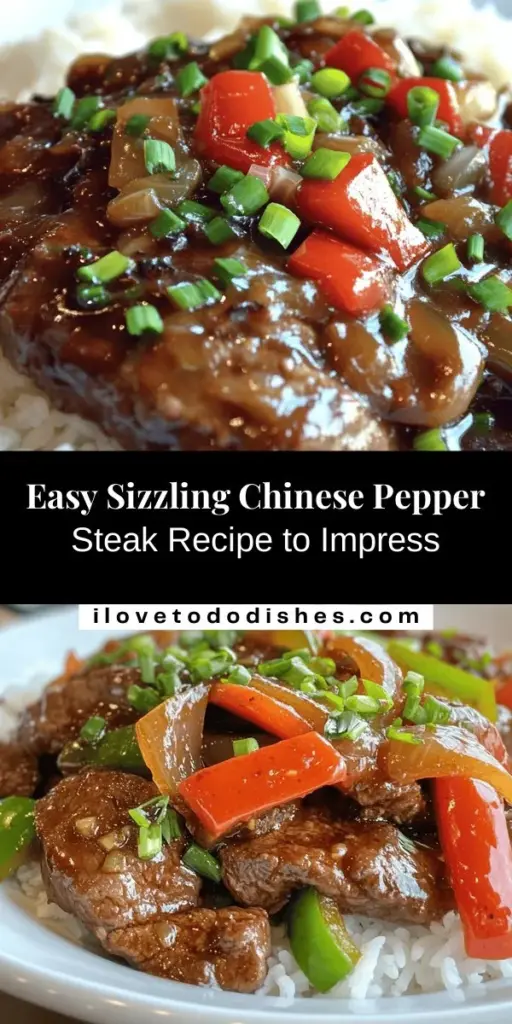 Discover the vibrant flavors of Sizzling Chinese Pepper Steak with Onions! This quick and easy recipe features tender flank steak, colorful bell peppers, and aromatic onions, all coated in a rich sauce that brings the dish to life. Perfect for busy weeknights or special occasions, it's a fun way to elevate your dinner game. Customize it for vegetarian options or spice it up to suit your taste. Ready to impress? #ChineseCuisine #PepperSteak #EasyRecipes #DinnerInspiration #CookingAtHome