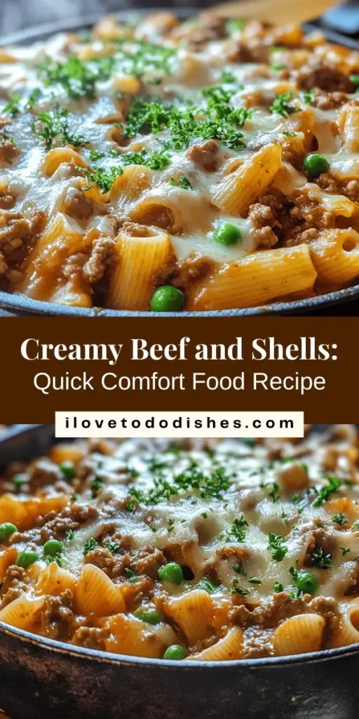 Savor the comforting flavors of Creamy Beef and Shells Delight! This easy pasta dish combines tender shells with savory ground beef in a rich, creamy sauce that takes less than 30 minutes to prepare. Perfect for busy weeknights, this recipe is not only delicious but also a crowd-pleaser. Elevate your dinner game and enjoy a satisfying meal the whole family will love. #Pasta #ComfortFood #EasyRecipes #WeeknightDinner #CreamyBeef #CookingAtHome #FamilyMeals