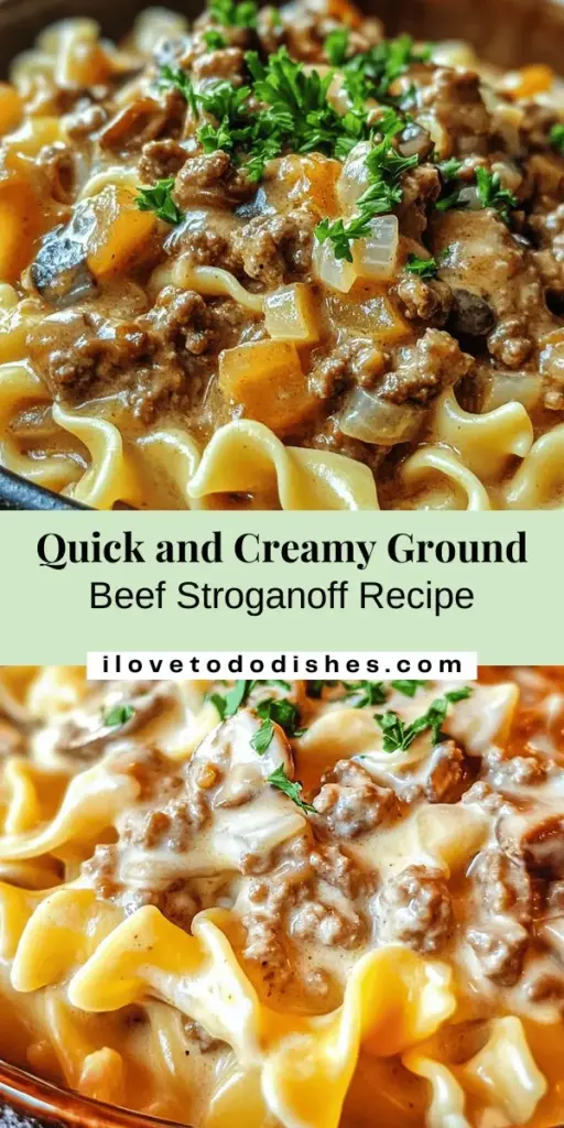 Bring home the comforting flavors of a classic with this Savory Ground Beef Stroganoff recipe! Enjoy tender ground beef simmered with mushrooms in a creamy sauce, all served over egg noodles for a satisfying meal ready in just 30 minutes. Perfect for busy nights or special gatherings, this dish is sure to delight everyone at the table. Explore the origins, ingredients, and helpful tips to make it your own! #BeefStroganoff #ComfortFood #DinnerRecipe #QuickMeals #Foodie #Yummy