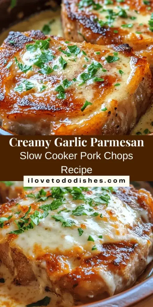 Looking for an easy yet impressive dinner idea? Try these Slow Cooker Pork Chops with Garlic Parmesan Sauce! This recipe combines juicy, tender pork chops with a creamy garlic Parmesan sauce, all cooked to perfection in your slow cooker. With minimal prep work, you can savor rich, comforting flavors without spending hours in the kitchen. Perfect for weeknights or special occasions! #SlowCooker #PorkChops #GarlicParmesan #EasyRecipes #ComfortFood #DinnerIdeas #HomeCooking #CrockpotCooking