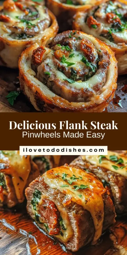 Discover the deliciousness of Easy Flank Steak Pinwheels with this simple and customizable recipe! Perfect for dinner parties or weeknight meals, these flavorful rolls combine tender flank steak with creamy cheese, sun-dried tomatoes, and fresh spinach. Bake them until golden for a dish that impresses and satisfies. Try different fillings to make it your own! Ideal for any occasion. #FlankSteak #Pinwheels #EasyRecipes #DinnerIdeas #CookingAtHome #YummyTreats #HealthyEating