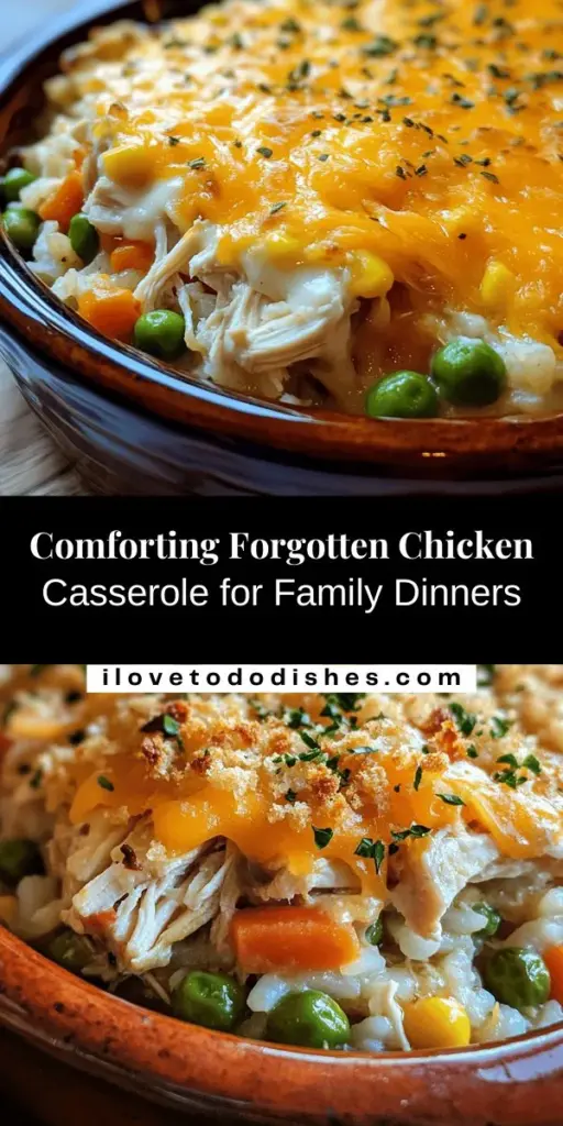 Discover the comforting charm of Forgotten Chicken Casserole, a family favorite that's perfect for busy weeknights! This one-dish wonder combines tender chicken, hearty rice, savory vegetables, and creamy goodness to create a meal that's both easy and satisfying. Ideal for gatherings or meal prep, it lets you enjoy quality time with loved ones. Try this nostalgic recipe and make lasting memories around the dinner table! #ChickenCasserole #ComfortFood #FamilyDinner #EasyRecipes #CasseroleLove