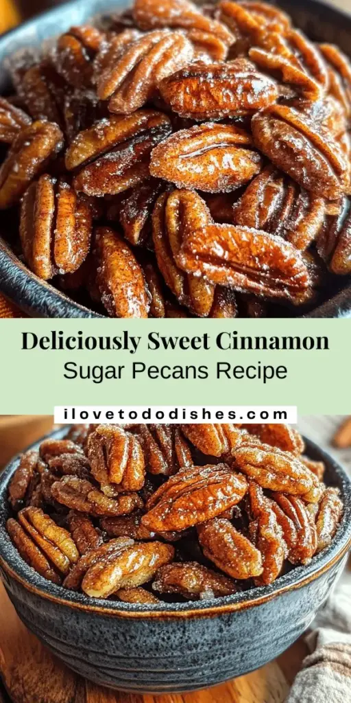 Indulge in the delightful crunch of Sweet & Crunchy Cinnamon Sugar Pecans - the perfect snack for any occasion. With a simple blend of pecans, cinnamon, and sugar, this easy recipe brings warmth and sweetness to your day. They're great for munching, topping off salads, or elevating desserts. Plus, packed with healthy fats and minerals, they're not just tasty but nutritious too! Enjoy these pecans fresh or as a thoughtful gift! #CinnamonSugarPecans #SnackIdeas #HealthyTreats