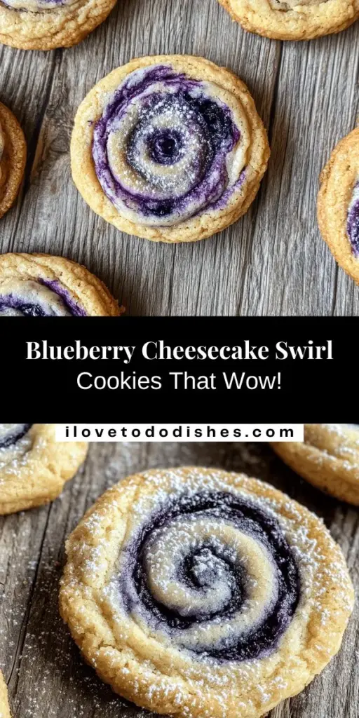 Satisfy your sweet tooth with these delightful Blueberry Cheesecake Swirl Cookies! Combining the creamy goodness of cheesecake with the chewy charm of cookies, these treats feature a luscious swirl of fresh blueberries for a burst of flavor. Perfect for gatherings or a cozy night in, they're sure to impress everyone. Try your hand at baking these scrumptious cookies and let the flavor take you to dessert paradise! #Cookies #Baking #Dessert #BlueberryCheesecake #SweetTreats #RecipeIdeas