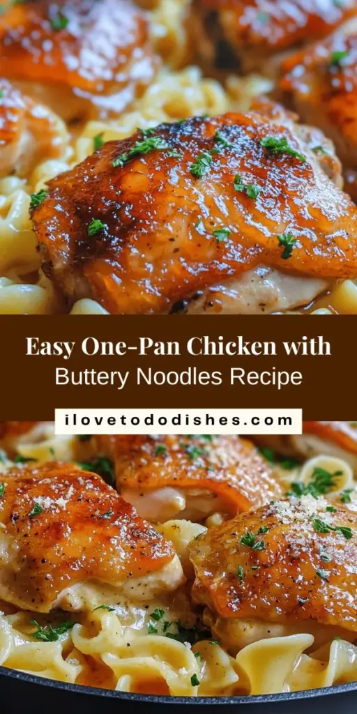 Looking for a delicious yet effortless meal? Try One-Pan Chicken with Buttered Noodles! This comforting dish features juicy chicken thighs and creamy egg noodles, all cooked in a single pan for minimal cleanup. Perfect for busy weeknights, it's a satisfying blend of flavors that the whole family will love. Elevate your cooking with this easy recipe! #OnePanMeals #ChickenRecipes #ComfortFood #QuickDinner #FamilyMeals #EasyCooking #WeeknightDinner #ButteredNoodles