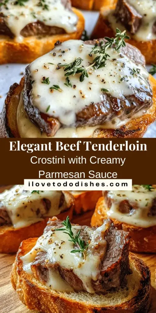 Elevate your gatherings with these Savory Beef Tenderloin Crostini topped with a creamy Parmesan sauce! This elegant appetizer combines the richness of tender beef with the delightful crunch of crispy baguette, creating a symphony of flavors. Perfect for any occasion, this recipe is sure to impress your guests. Discover how to make this culinary masterpiece and transform your appetizer game! #Crostini #AppetizerGoals #BeefTenderloin #CookingWithStyle #DeliciousEats #PartyFood #GourmetCooking