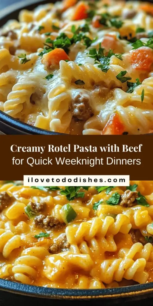 Indulge in a comforting dish that's perfect for busy weeknights: Creamy Rotel Pasta with Ground Beef. This simple recipe combines savory ground beef, zesty Rotel tomatoes, and rich heavy cream for a quick yet satisfying meal. Ready in just 30 minutes, it’s great for family dinners or gatherings. Customize it with your favorite spices or veggies for added flair. Give it a try tonight! #CreamyPasta #WeeknightDinner #EasyRecipes #FamilyMeal #RotelPasta #ComfortFood