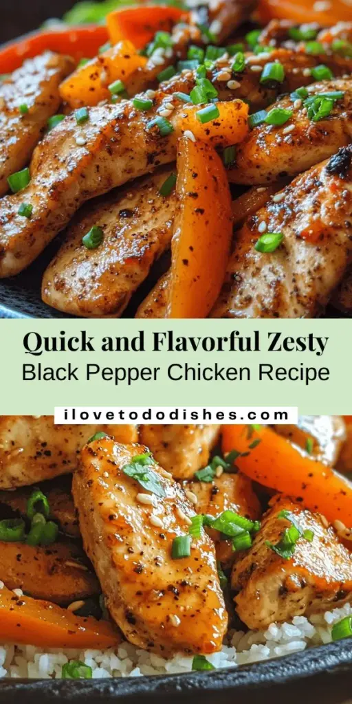 Discover the bold flavors of Zesty Black Pepper Chicken! This quick and easy recipe brings a spicy twist to your dinner table with tender chicken, fresh veggies, and a peppery sauce. Perfect for busy weeknights or special occasions, it can be ready in under 30 minutes while still being packed with nutrition. Try it alongside jasmine rice or noodles for a complete meal! #BlackPepperChicken #EasyRecipes #AsianCuisine #QuickDinner #HealthyEating #HomeCooking