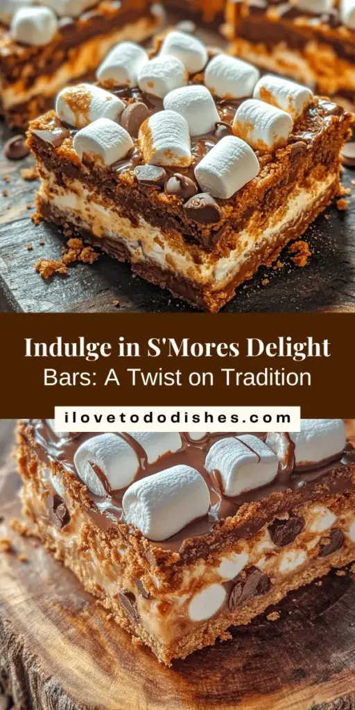 Discover the delicious twist on a classic treat with S'Mores Delight Bars! These easy-to-make bars combine graham cracker crumbs, melty chocolate, and gooey mini marshmallows, creating a nostalgic dessert perfect for gatherings or cozy nights in. Ideal for sharing, they're visually appealing and bring joy to any occasion. Don't miss out on this crowd-pleaser that captures the essence of traditional S'Mores in a new format! #SMoresDelightBars #DessertRecipe #BakingJoy #SweetTreats #NostalgicFlavors