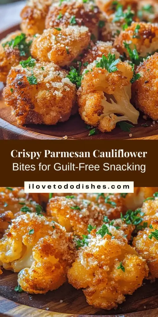 Discover the ultimate guilt-free snack with these Crispy Parmesan Cauliflower Bites! Perfect for parties or a simple treat, they're gluten-free adaptable, vegetarian-friendly, and packed with flavor. Made with fresh cauliflower, parmesan cheese, and spices, these crunchy bites are a nutritious alternative to traditional snacks. Enjoy them hot from the oven with your favorite dipping sauce! #HealthySnacks #CrispyCauliflower #VegetarianRecipes #GuiltFreeTreats #SnackTimeDelight