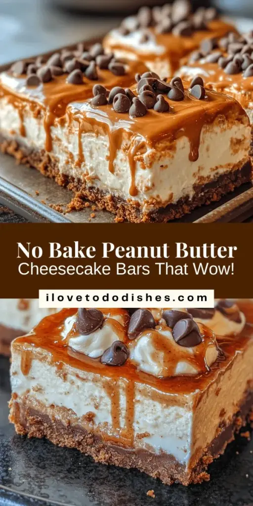 Indulge in the creamy goodness of No Bake Peanut Butter Cheesecake Bars, the perfect dessert for any occasion! With minimal ingredients and no baking required, these bars come together quickly, making them ideal for busy weeknights or spontaneous gatherings. The rich peanut butter filling atop a delicious crust offers a heavenly experience that everyone will love. Enjoy customizing with toppings or making them gluten-free for dietary flexibility. Treat yourself and impress your guests today!