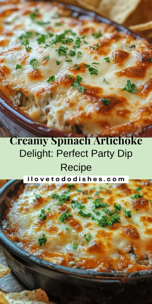 Discover the ultimate crowd-pleaser with this Creamy Spinach Artichoke Delight recipe! This rich and indulgent dip perfectly combines cream cheese, spinach, and tangy artichokes, making it ideal for any gathering. Whether served with tortilla chips, baguette slices, or veggies, it's guaranteed to spark conversation and delight your guests. Elevate your next party with this easy-to-make appetizer! #SpinachArtichokeDip #Appetizers #PartyFood #CookingAtHome #CrowdPleaser #DipRecipes