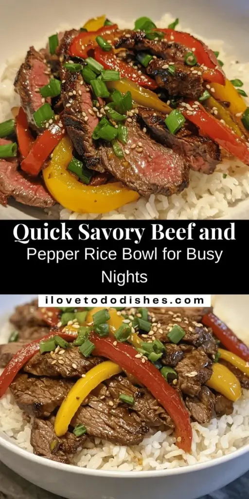 Discover the Savory Beef and Pepper Rice Bowl Delight, a quick and satisfying meal perfect for busy weeknights or family gatherings. This delicious dish features tender flank steak marinated to perfection, colorful bell peppers, and fluffy rice, all bursting with flavor. It's not just a treat for the taste buds but also packed with nutrients. Gather your family and create lasting memories around this wholesome meal! #BeefAndPepperBowl #QuickMeals #FamilyDinner #HealthyEating #DeliciousDinner