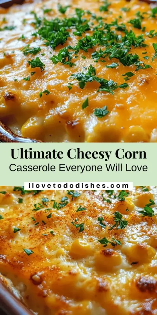 Discover the deliciousness of Cheesy Corn Casserole Delight, the perfect comfort food for any gathering! This creamy and cheesy dish features fresh corn, rich cheese, and a blend of seasonings, guaranteed to satisfy even the pickiest eaters. It's an ideal side for holiday feasts or a cozy weeknight dinner. Try your hand at this crowd-pleaser and watch everyone come back for seconds! #CheesyCornCasserole #ComfortFood #CasseroleRecipes #FamilyFavorites #EasyDinnerIdeas