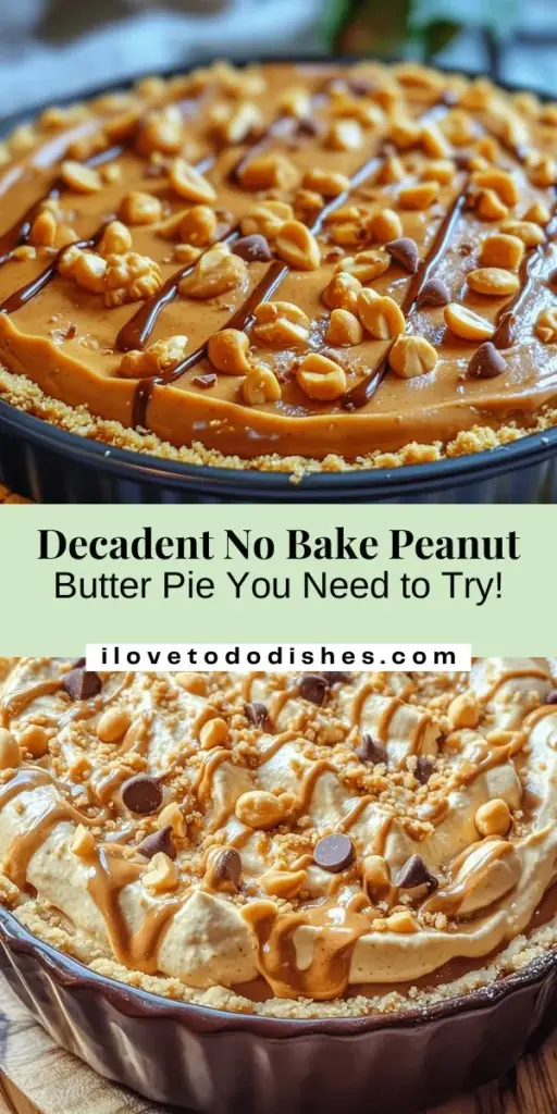 Indulge in the creamy, dreamy goodness of No Bake Peanut Butter Pie! This decadent dessert is perfect for any occasion and requires minimal effort. With a crunchy graham cracker crust and a luscious peanut butter filling, it's a treat everyone will love. Perfect for potlucks, dinner parties, or a cozy night in, this pie promises to impress. Discover how easy it is to whip up this delightful dessert today! #NoBakeDessert #PeanutButterPie #DessertLovers #EasyRecipes #YummyTreats