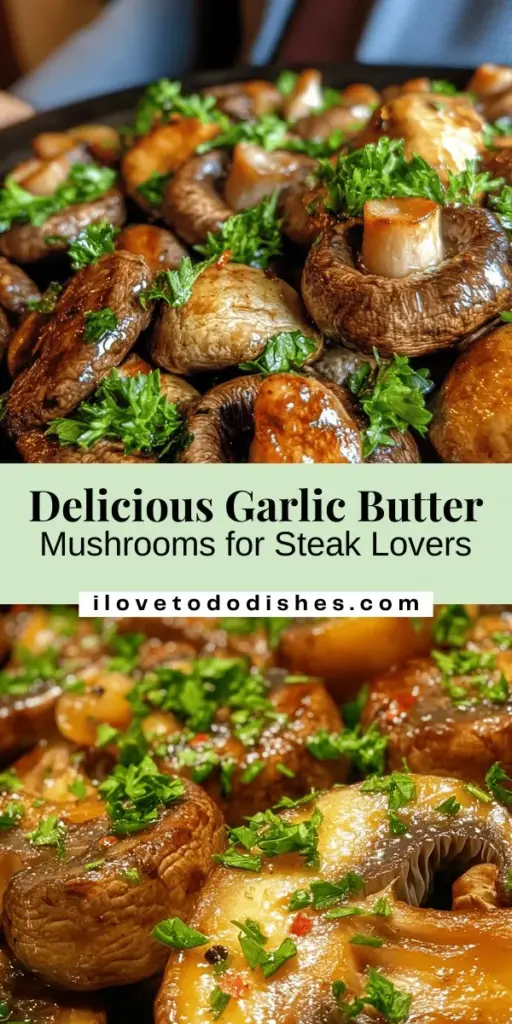 Elevate your meals with these mouthwatering steakhouse garlic butter mushrooms! This simple yet delicious side dish features rich, caramelized mushrooms sautéed in garlic and butter, perfect for pairing with grilled meats or a hearty vegetable plate. Quick to prepare and packed with flavor, these mushrooms are sure to impress at any dinner gathering. Discover the perfect balance of umami and comfort. #GarlicButterMushrooms #SteakhouseStyle #EasyRecipes #SideDish #ComfortFood #CookingAtHome