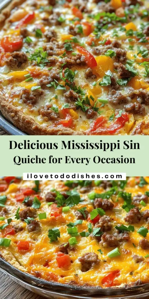 Discover the delicious Mississippi Sin Quiche, a flavorful Southern twist on traditional quiche that's perfect for any meal! Bursting with creamy custard, spicy sausage, and cheesy goodness, this dish is great for brunch, potlucks, or cozy family dinners. Its versatility allows for endless variations, making it easy to customize. Ready to impress your guests? Try this savory delight today! #MississippiSinQuiche #QuicheRecipe #SouthernCooking #DeliciousMeals #BrunchIdeas #ComfortFood #CookingAtHome