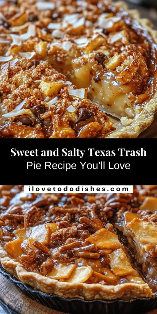 Discover the deliciousness of Texas Trash Pie, a sweet and salty dessert that captures the essence of Texan cuisine! Perfect for potlucks or family gatherings, this pie blends crunchy nuts, creamy chocolate, and a hint of coconut into a visually stunning treat. Whether you opt for a store-bought crust or go homemade, this dessert is sure to impress. Try Texas Trash Pie for your next event and enjoy its creative flair! #Dessert #TexasTrashPie #SweetTooth #BakingFun #ComfortFood #PartyRecipe