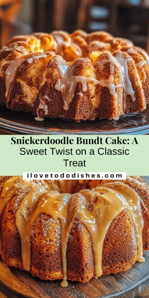 Indulge in the warmth and nostalgia of the Snickerdoodle Bundt Cake Delight, a delectable twist on classic snickerdoodle cookies. This moist cake features rich cinnamon, buttery sweetness, and a hint of vanilla, all wrapped in a beautiful bundt shape. Perfect for family gatherings or special occasions, it will charm everyone at your table. Bake it today and savor the delightful flavors! #SnickerdoodleCake #BundtCake #BakingRecipe #DessertLovers #HomeBaking #SweetTreats